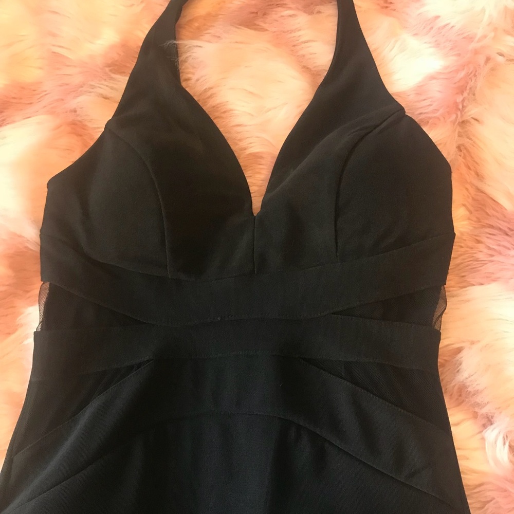 Black halter cocktail dress